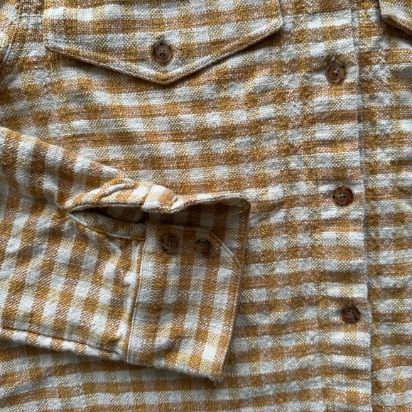 SEZANE EURIELLE Shirt Ochre Ecru Gingham Checks Organic cotton + linen | Size 6 - Picture 7 of 9